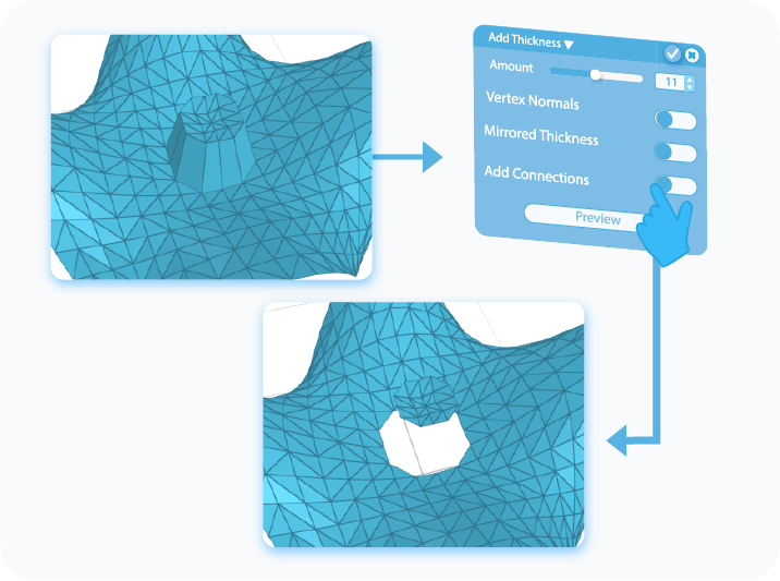 Toggle to enable the Add Connection feature in Add Thickness tool